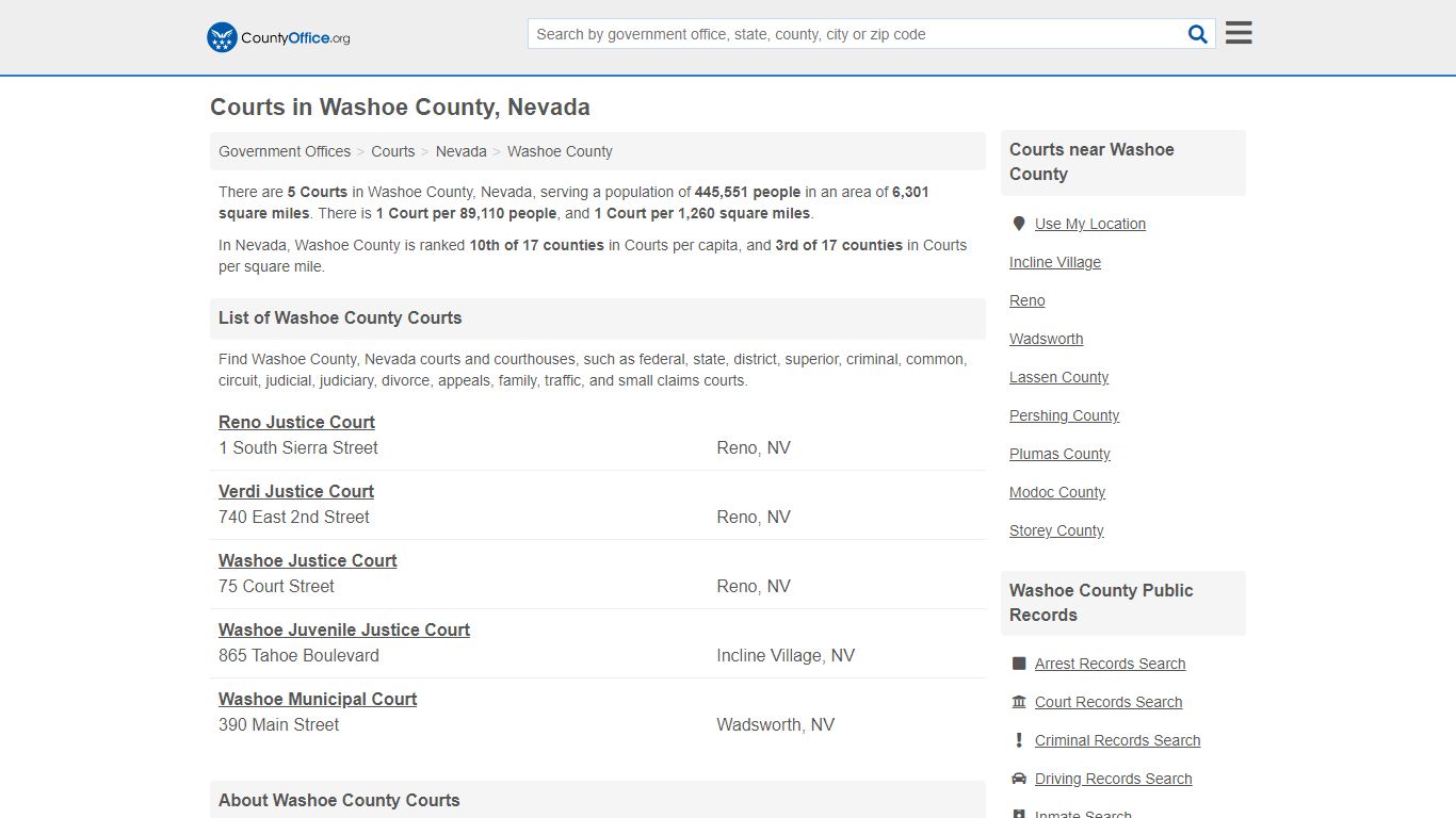 Courts - Washoe County, NV (Court Records & Calendars)